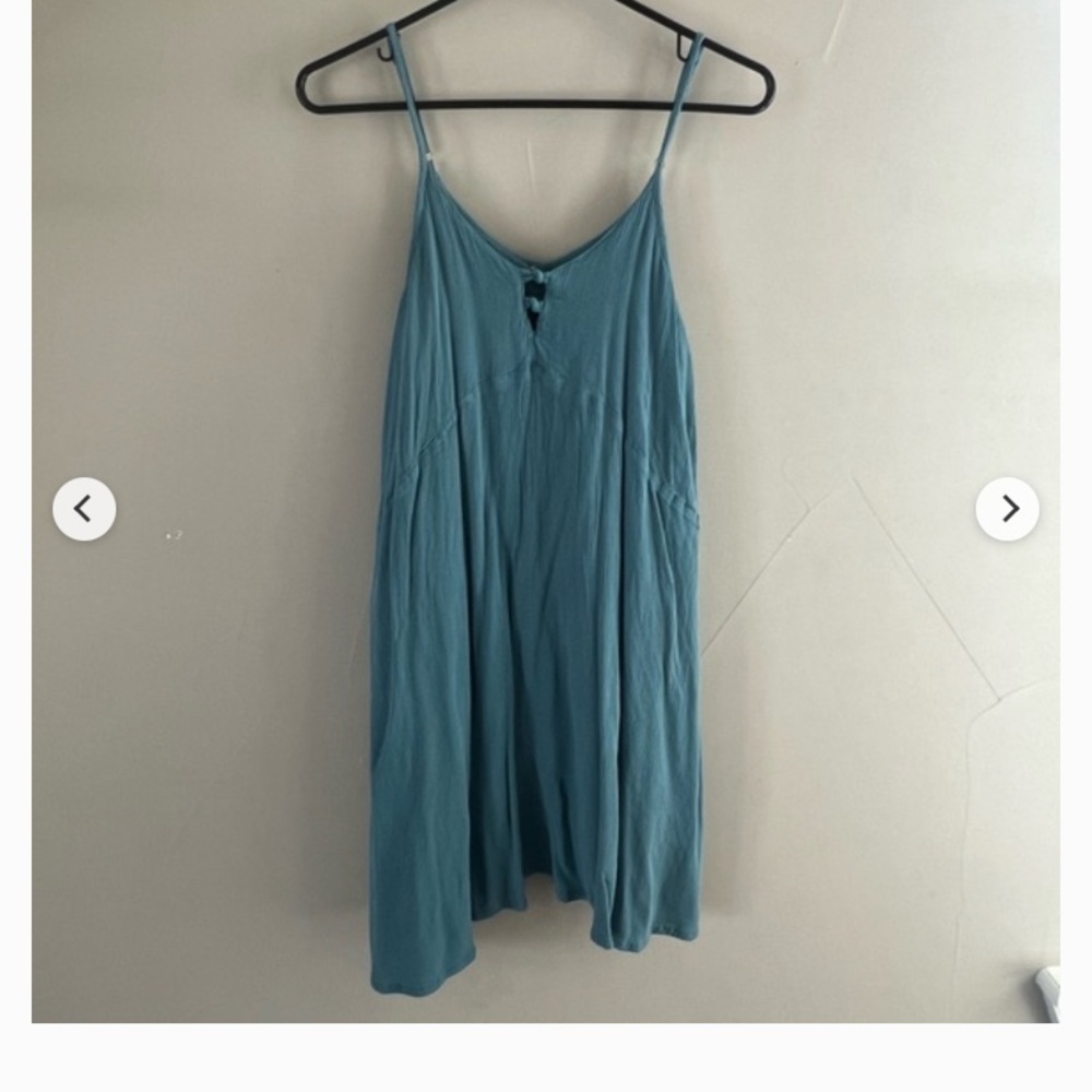 Roxy Teal Blue Linen Slip Dress with Spaghetti Straps